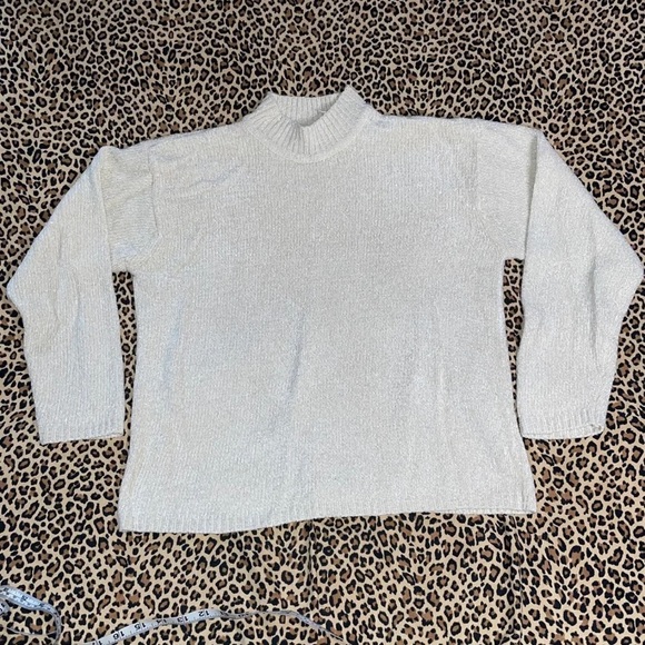 Vintage Chenille Sweater Large Stretchy Mock Neck Shiny Sweater Long Sleeved Top - Picture 3 of 7